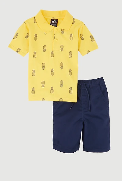 Little Boys Pineapple Print Polo Shirt and Shorts, Yellow, Size 4