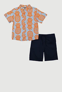 Little Boys Marled Pineapple Print Shirt and Shorts