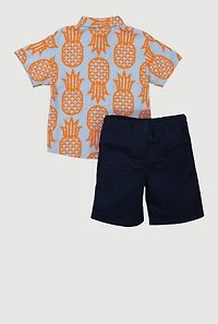 Little Boys Marled Pineapple Print Shirt and Shorts, Multi, Size 4