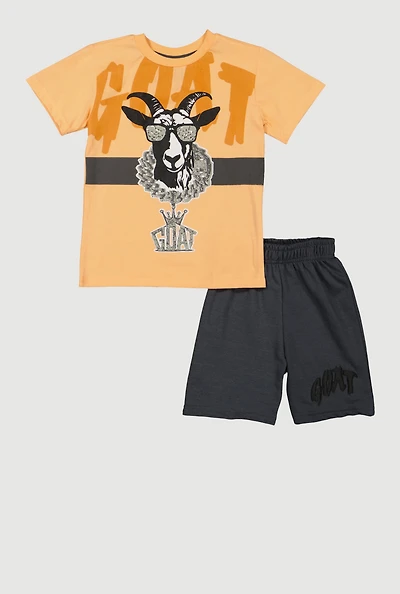 Little Boys Goat Graphic Tee and Shorts, Multi,