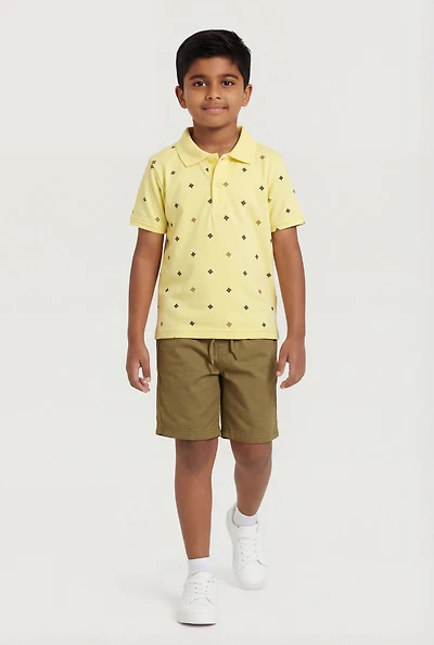 Little Boys Shuriken Print Polo Top and Shorts Set