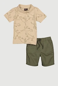 Little Boys Dinosaur Print Polo Top and Shorts Set