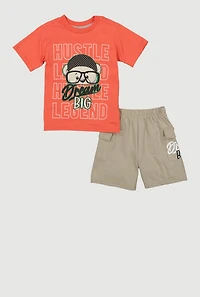 Little Boys Hustle Legend Dream Big Graphic Tee and Cargo Shorts