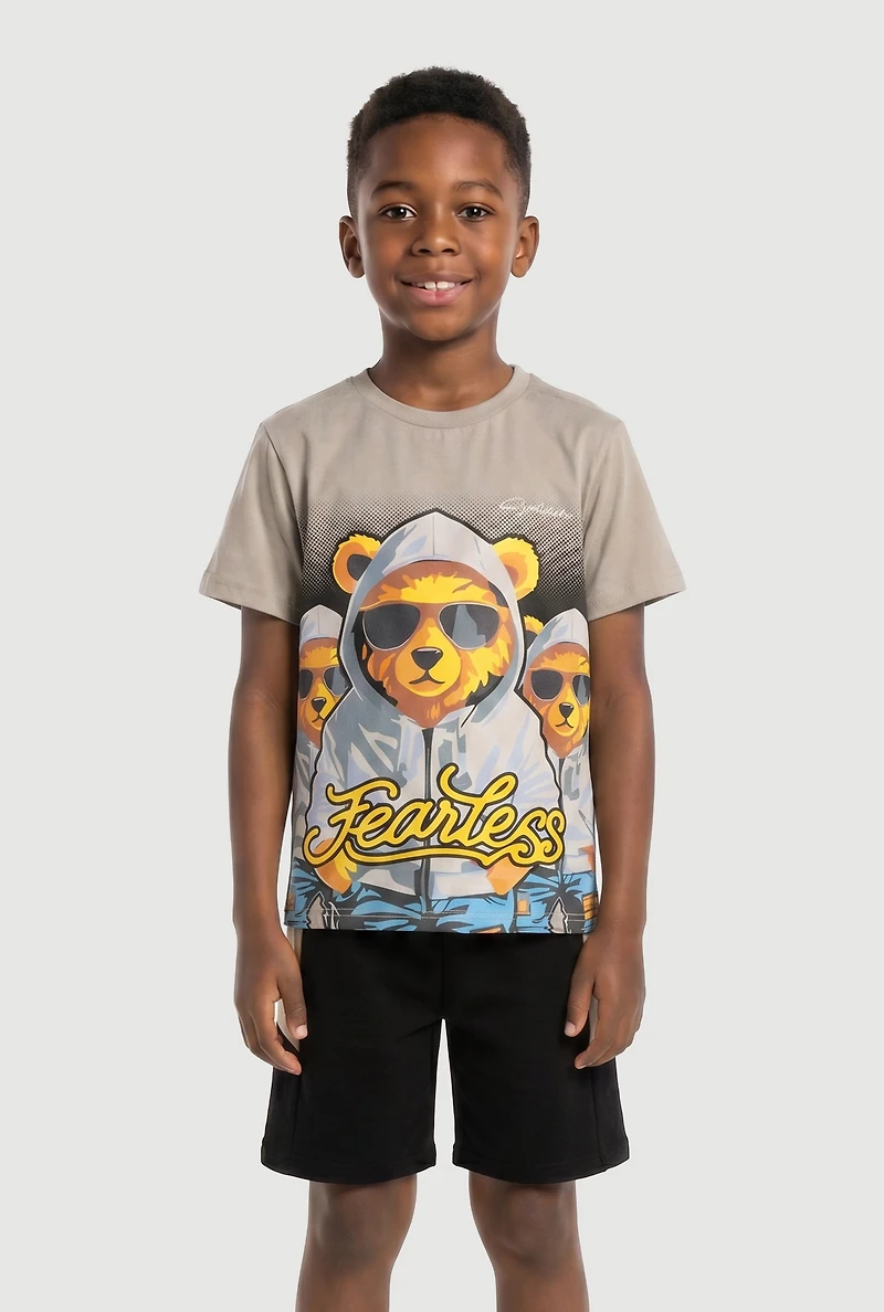Little Boys Fearless Bear Graphic Tee and Shorts