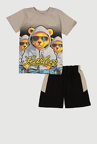 Little Boys Fearless Bear Graphic Tee and Shorts