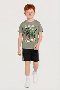 Little Boys Game Over Dinosaur Graphic Tee and Shorts Set
