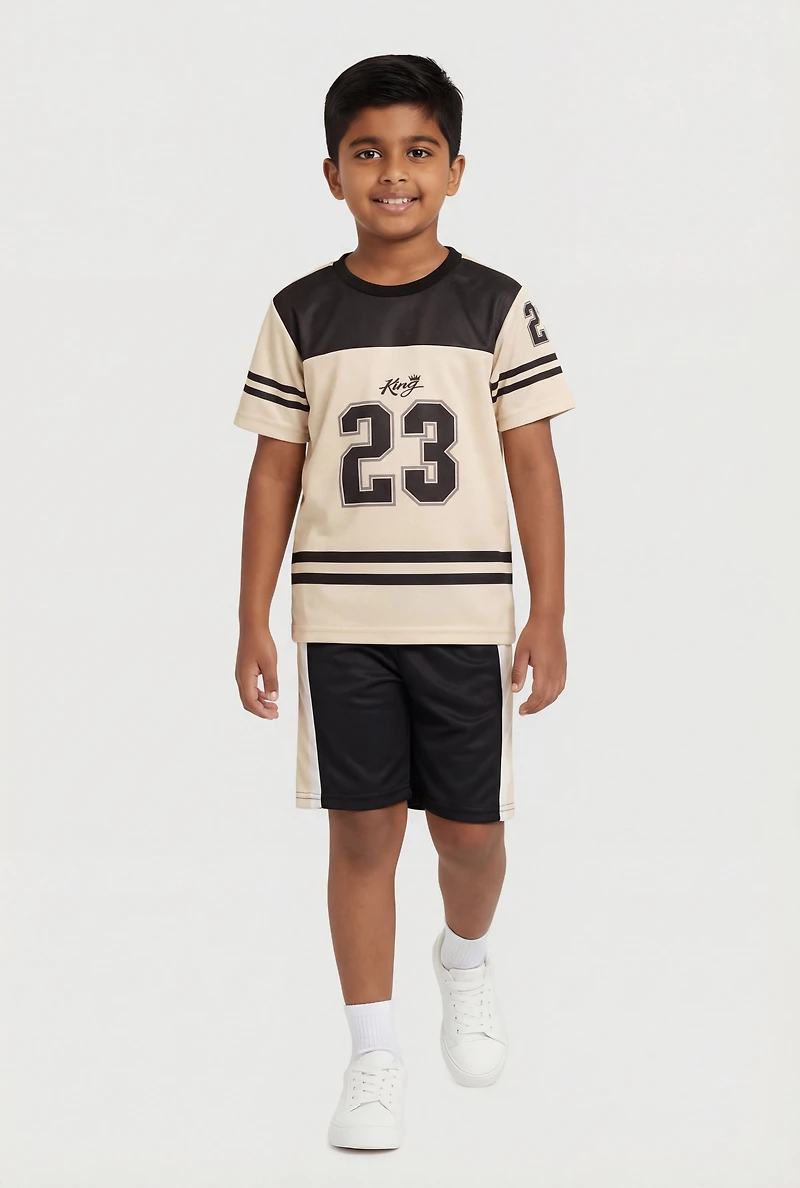 Little Boys Varsity Stripe King 23 Graphic Tee and Shorts