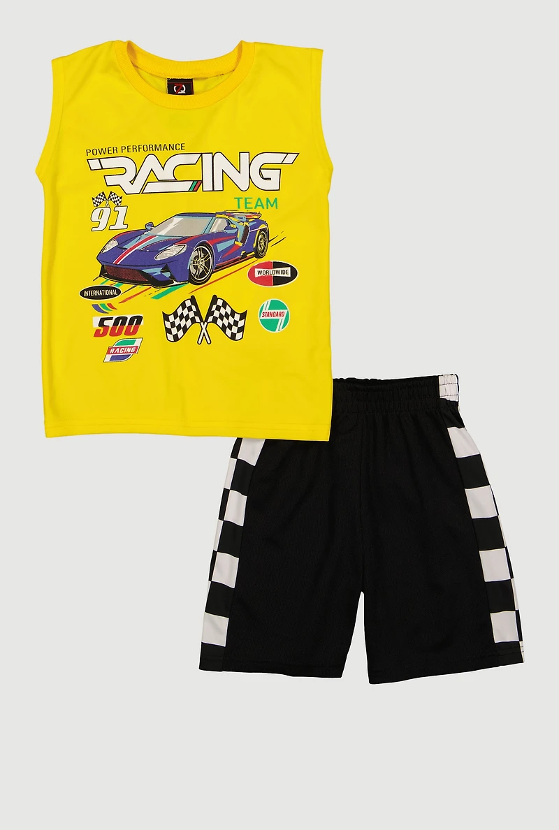 Little Boys Racing Team Graphic Muscle Tee and Shorts Set