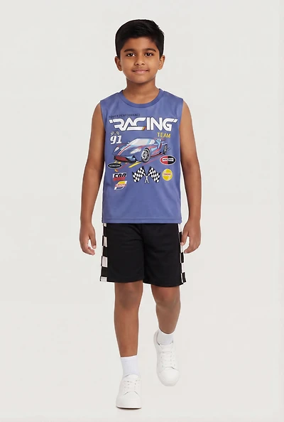 Little Boys Racing Team Graphic Muscle Tee and Shorts Set