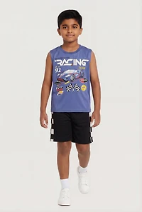 Little Boys Racing Team Graphic Muscle Tee and Shorts Set
