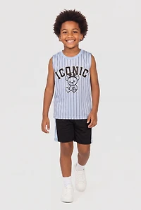 Little Boys Striped Iconic Graphic Mesh Tank Top and Shorts