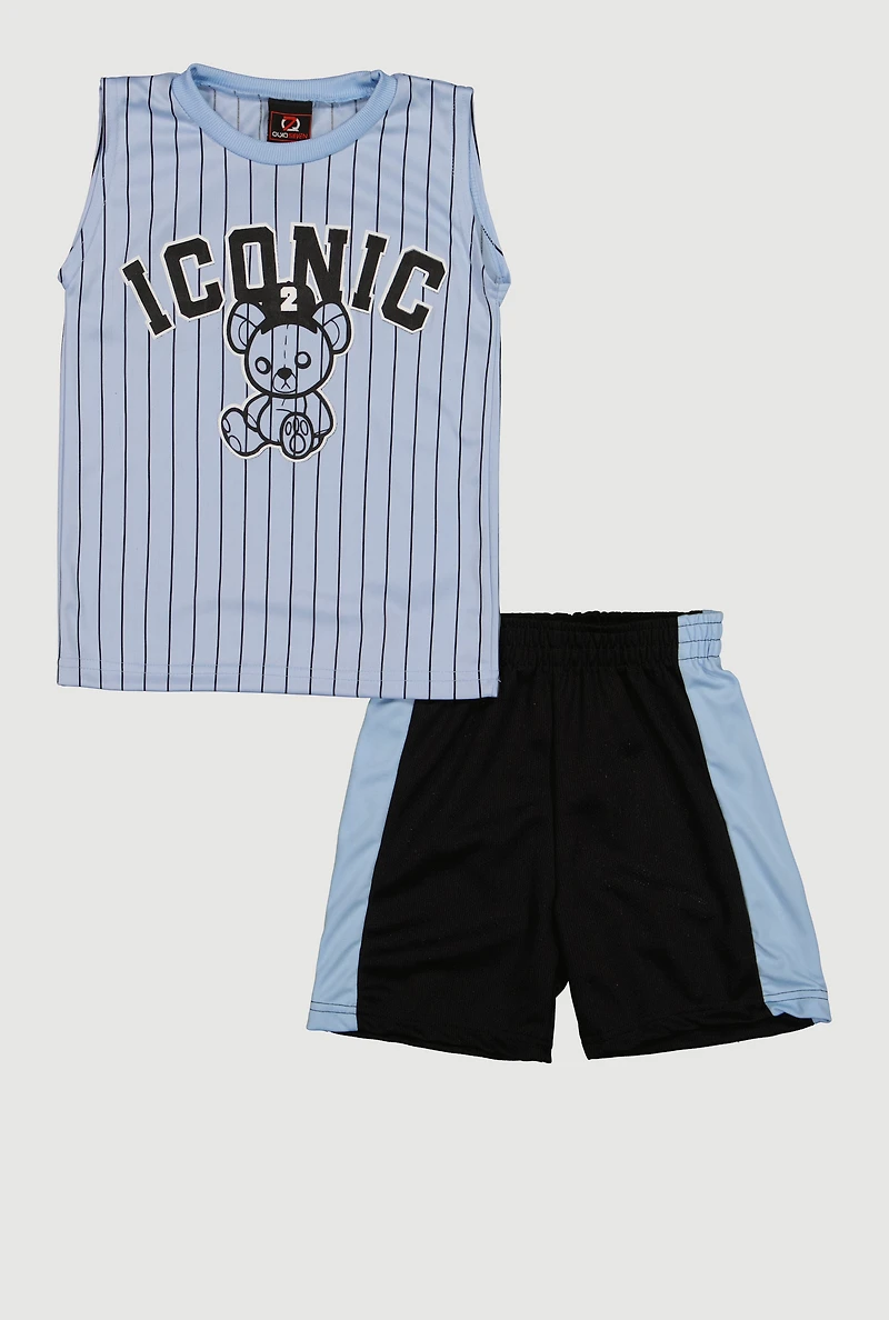 Little Boys Striped Iconic Graphic Mesh Tank Top and Shorts