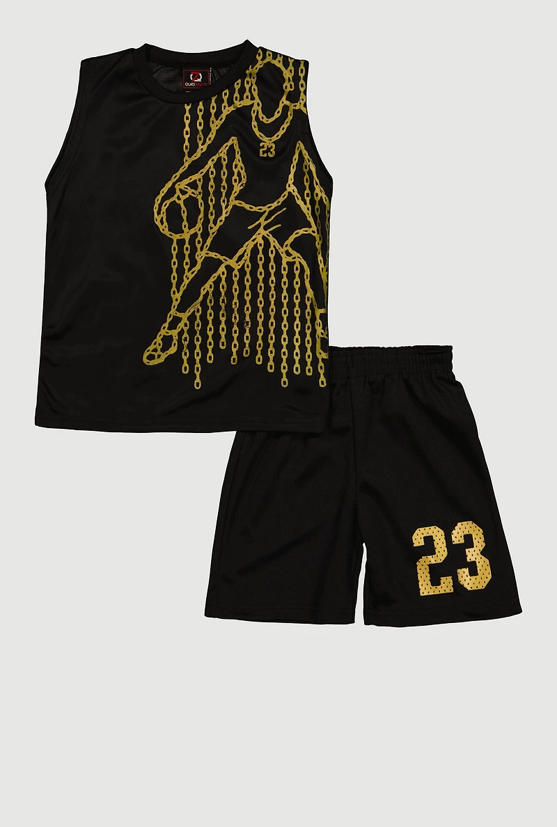 Little Boys 23 Graphic Mesh Tank Top and Shorts