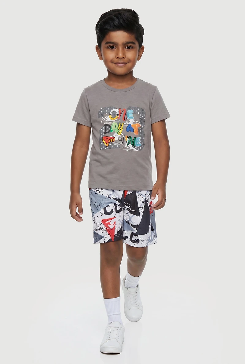 Little Boys One Day At A Time 23 Graphic Tee and Shorts