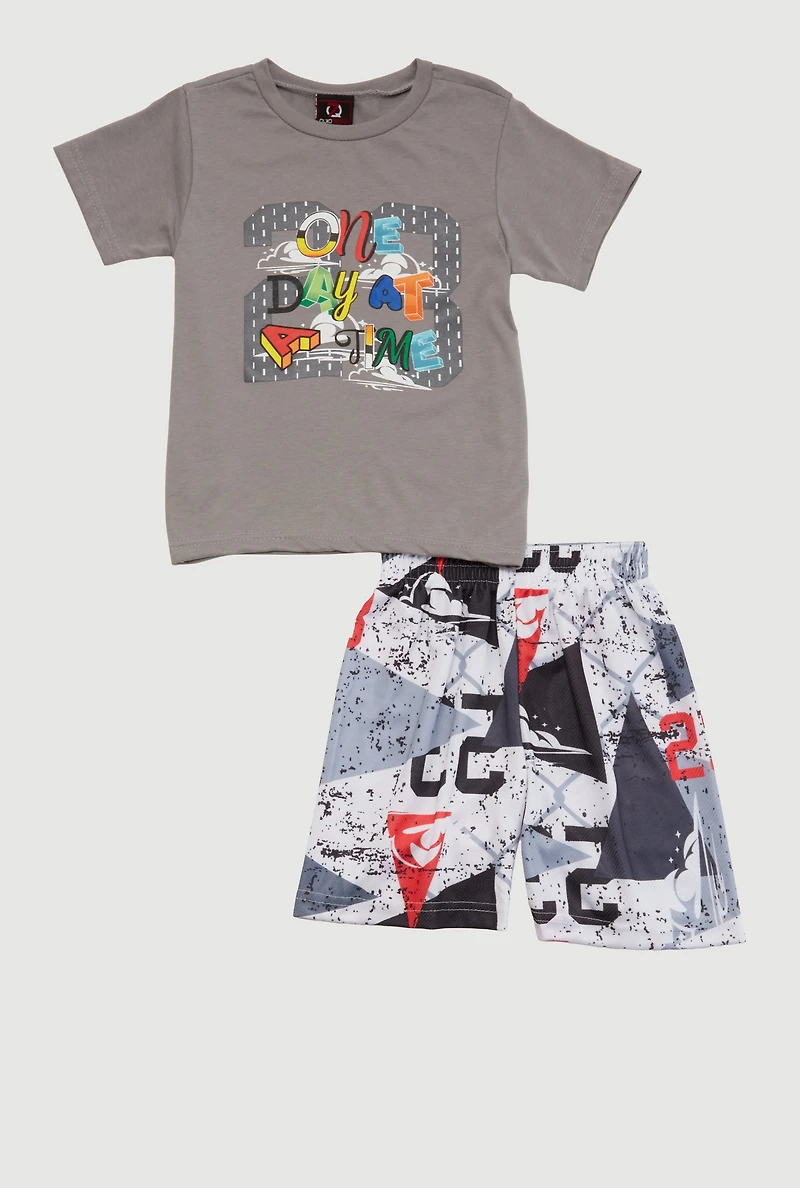 Little Boys One Day At A Time 23 Graphic Tee and Shorts