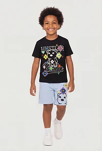 Little Boys Hustler Bear Graphic Tee and Shorts