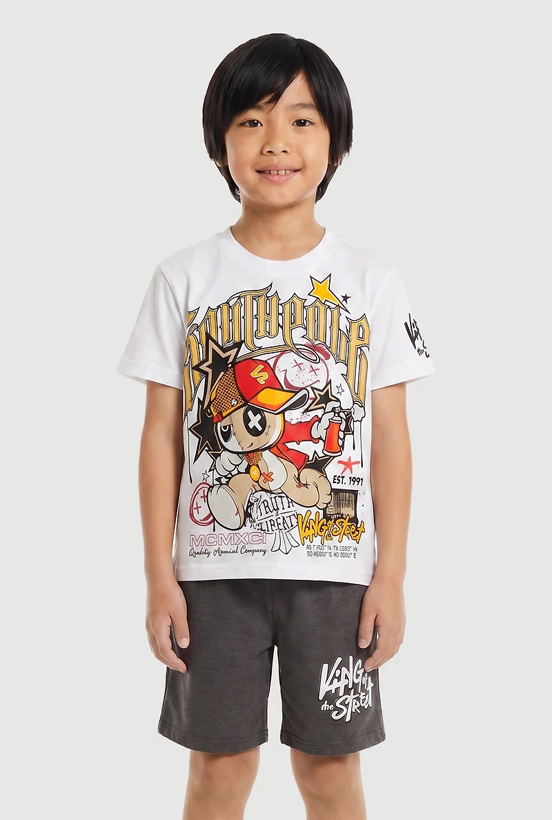 Little Boys Graffiti Bear Tee and Sweatshorts