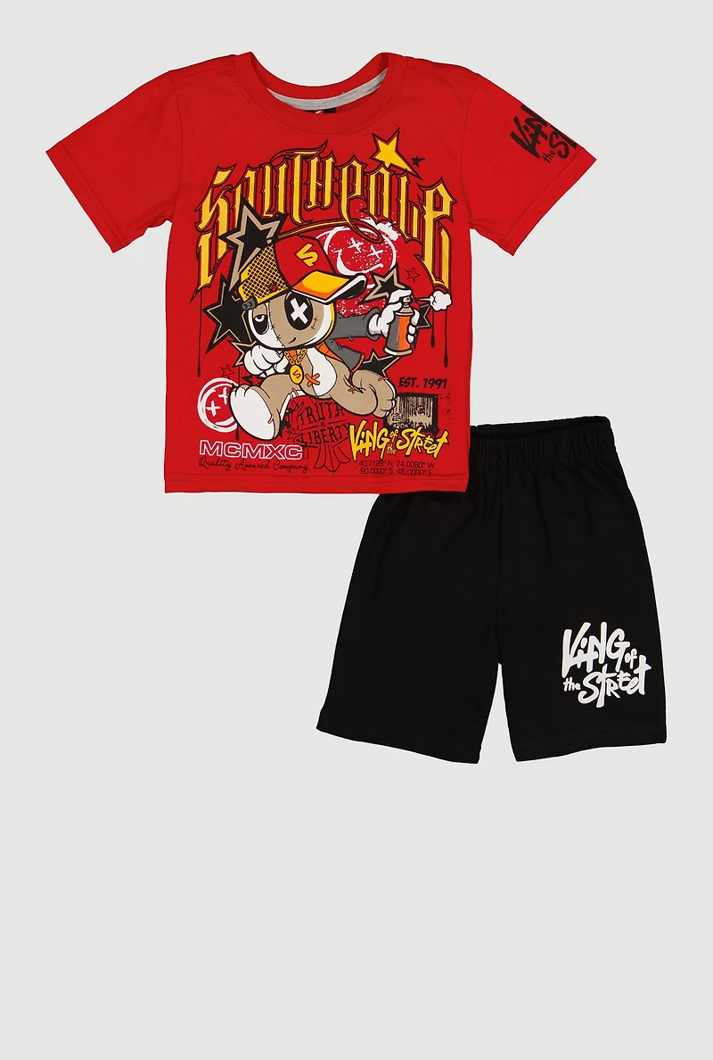 Little Boys Graffiti Bear Tee and Sweatshorts