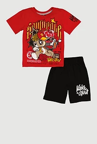 Little Boys Graffiti Bear Tee and Sweatshorts