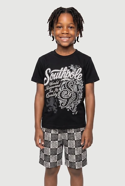 Little Boys Graphic Tee and Checkered Shorts Set