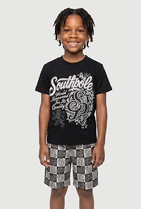 Little Boys Graphic Tee and Checkered Shorts Set