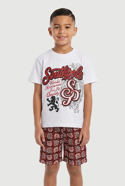 Little Boys Graphic Tee and Checkered Shorts Set