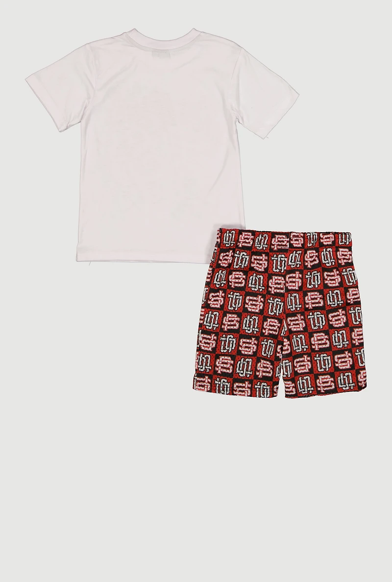 Little Boys Graphic Tee and Checkered Shorts Set