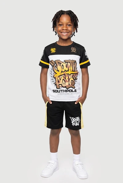 Little Boys Graphic Print Jersey Mesh Top and Sweatshorts