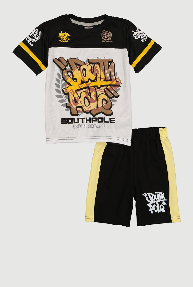 Little Boys Graphic Print Jersey Mesh Top and Sweatshorts