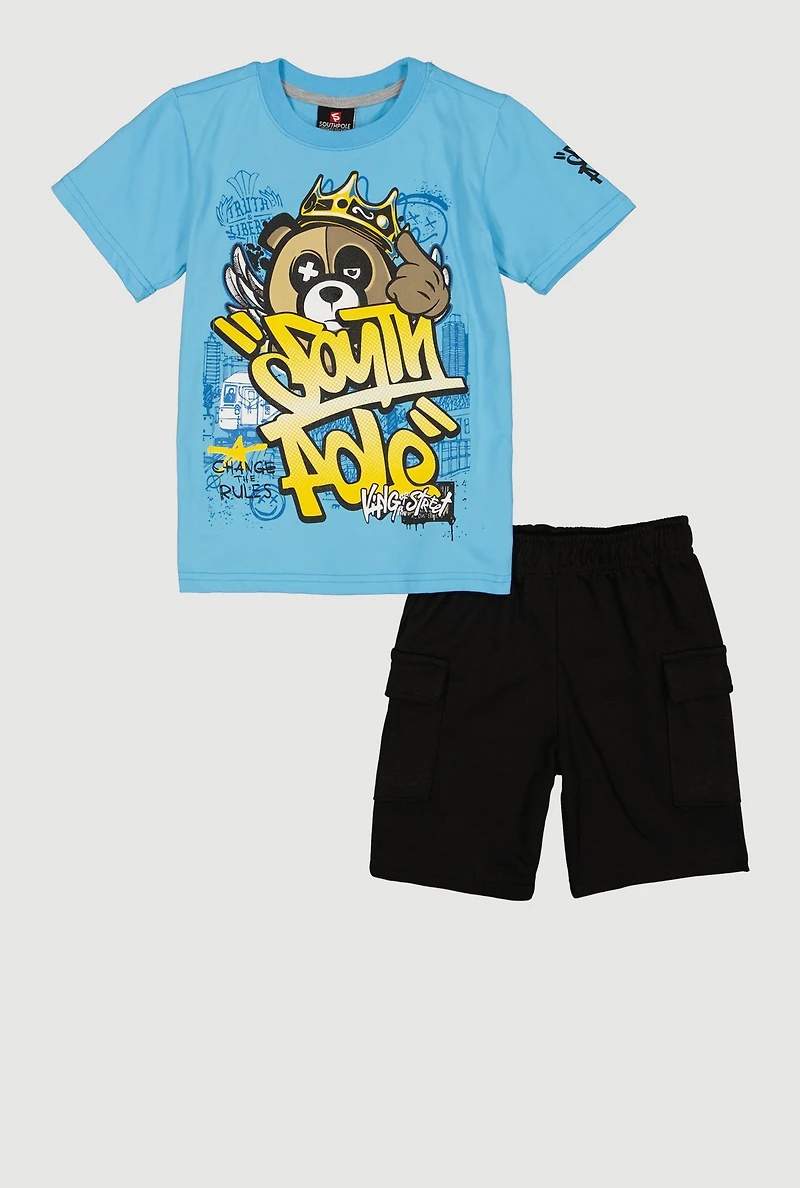 Little Boys King of The Street Bear Graphic Tee and Shorts