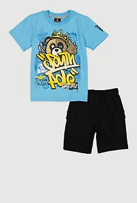 Little Boys King of The Street Bear Graphic Tee and Shorts