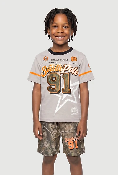 Little Boys 91 Graphic T-Shirt and Hunter Camo Shorts