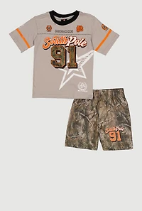 Little Boys 91 Graphic T-Shirt and Hunter Camo Shorts