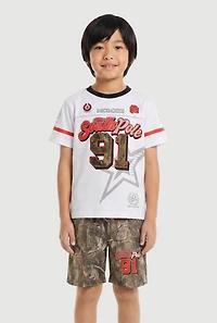 Little Boys 91 Graphic T-Shirt and Hunter Camo Shorts