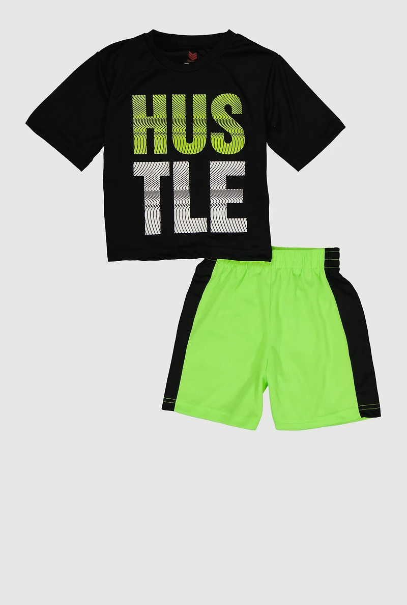Little Boys Hustle Graphic Tee and Contrast Trim Shorts