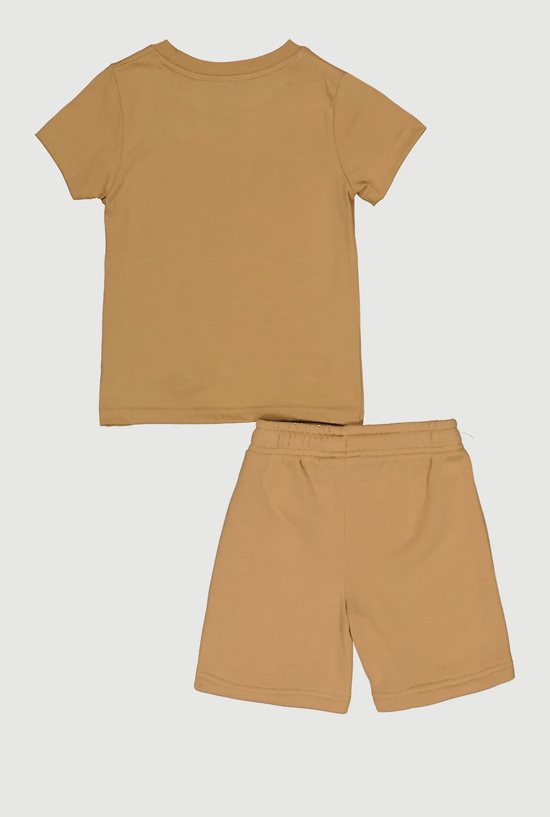 Little Boys Hustle Hard Bear Tee and Sweatshorts
