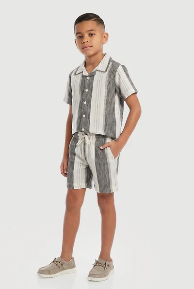Little Boys Striped Tweed Button Front Shirt and Shorts