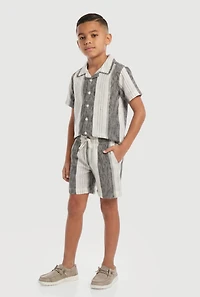 Little Boys Striped Tweed Button Front Shirt and Shorts