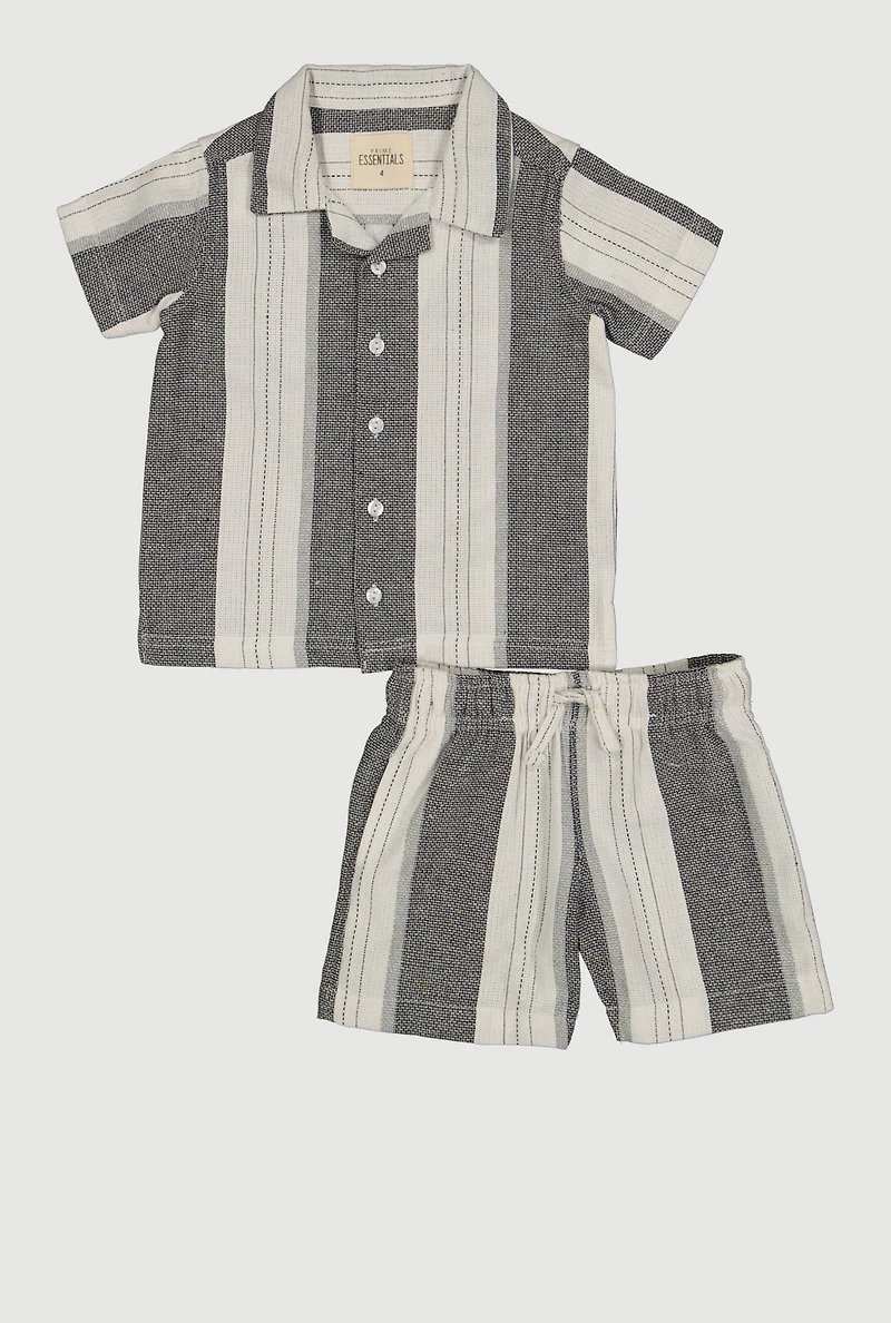 Little Boys Striped Tweed Button Front Shirt and Shorts