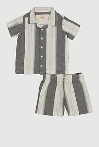 Little Boys Striped Tweed Button Front Shirt and Shorts