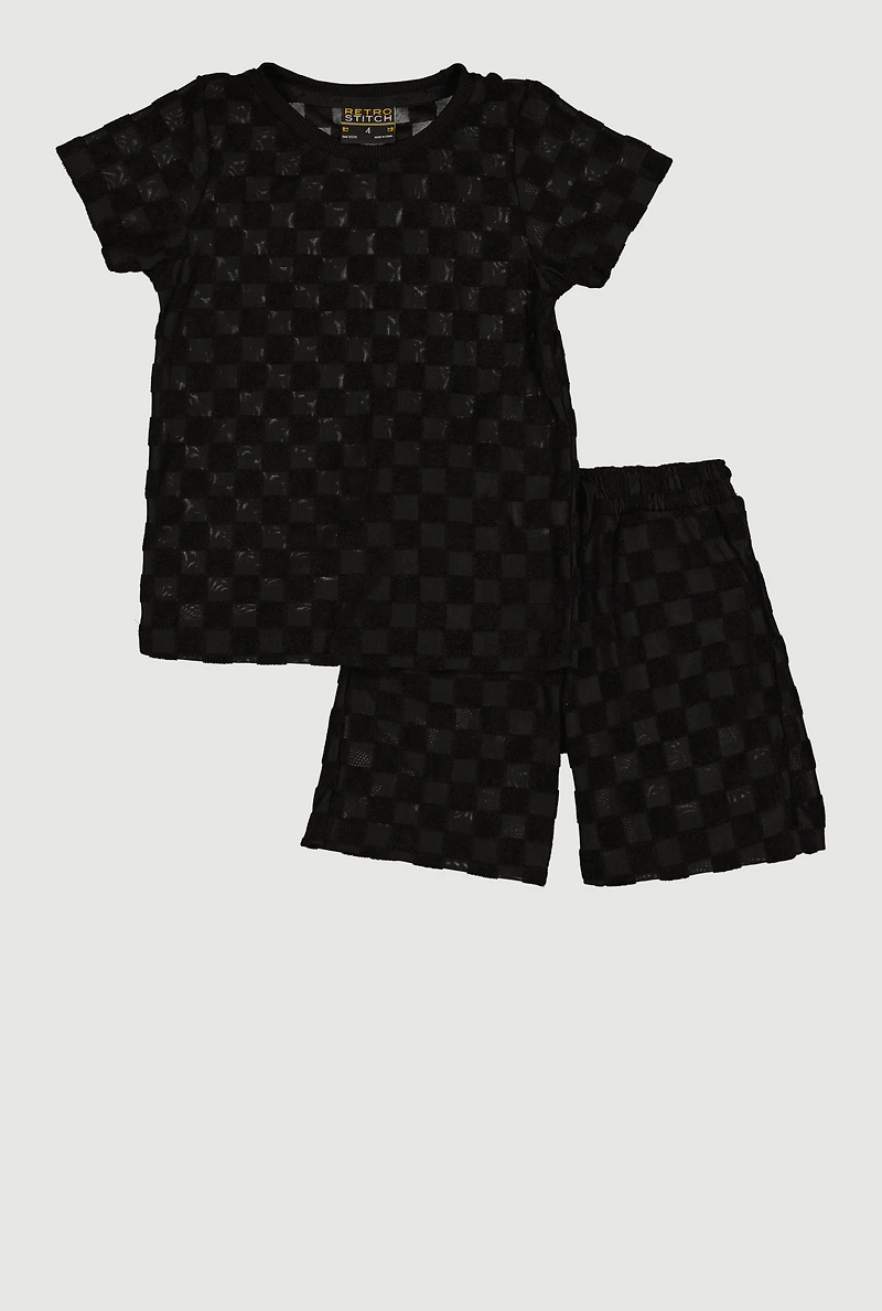 Little Boys Terry Cloth Checkered T-Shirt and Shorts