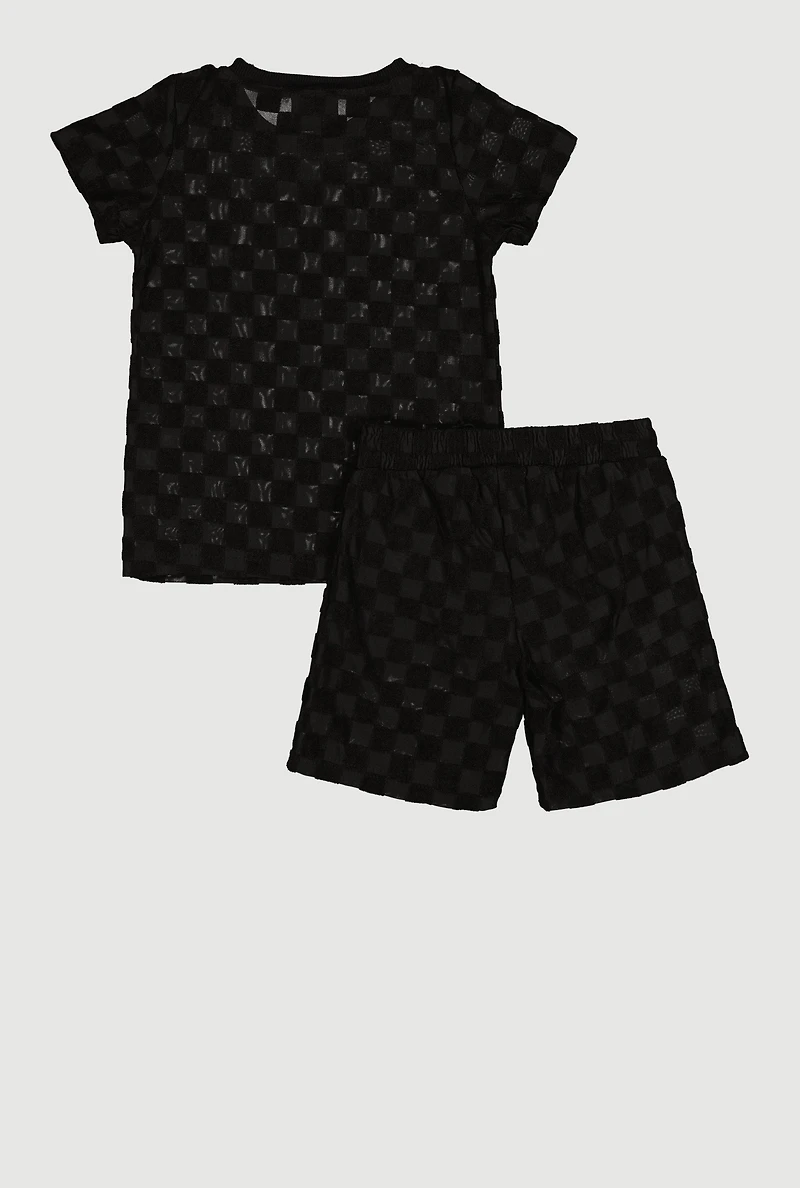 Little Boys Terry Cloth Checkered T-Shirt and Shorts