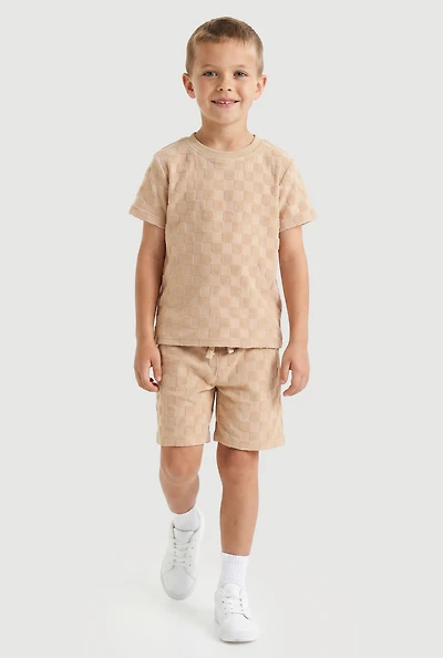Little Boys Terry Cloth Checkered Top and Shorts
