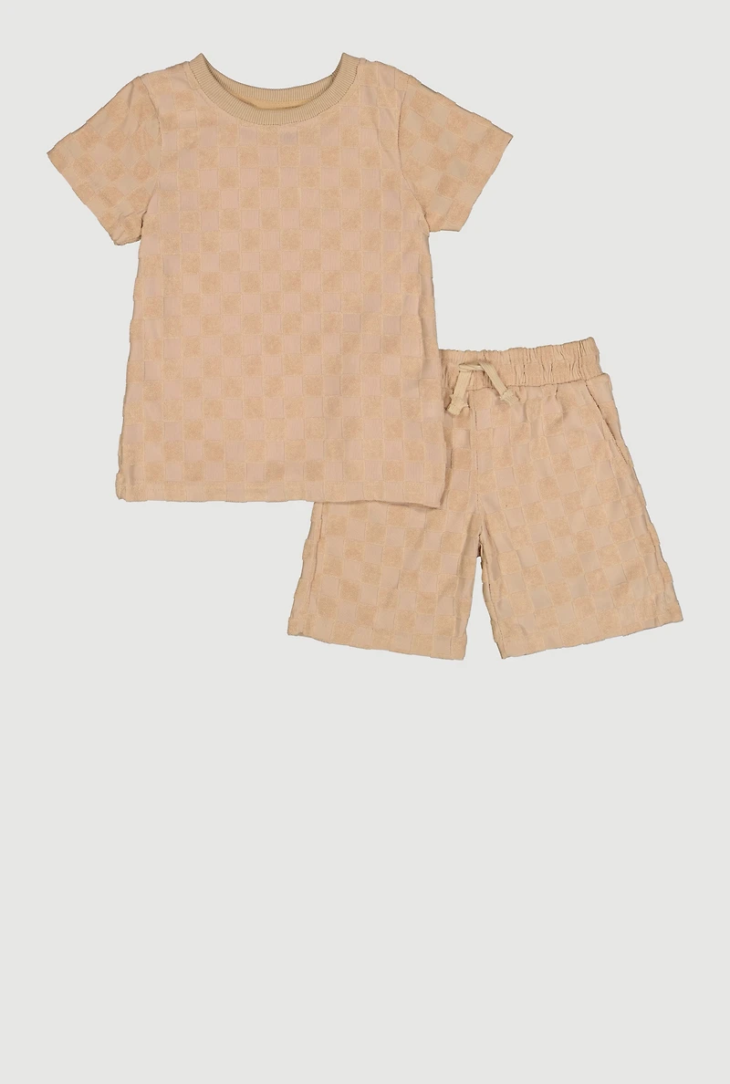 Little Boys Terry Cloth Checkered Top and Shorts