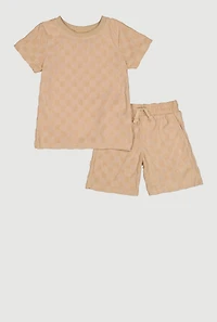 Little Boys Terry Cloth Checkered Top and Shorts