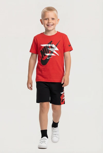 Little Boys Check Logo Sleeve Graphic Tee and Shorts
