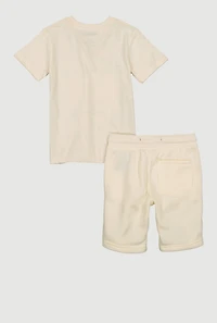 Little Boys Experience Teddy Bear Graphic Tee and Sweatshorts, Beige, Size 7