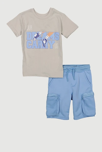 Little Boys Our Dreams Carry Us Tee and Cargo Sweatshorts, Blue, Size 6