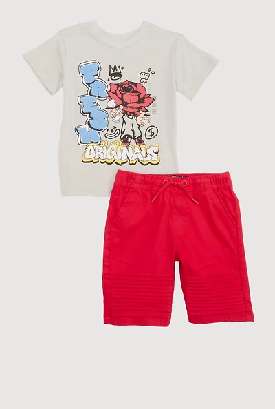 Little Boys Chenille Fresh Originals Graphic Tee and Shorts, Red,