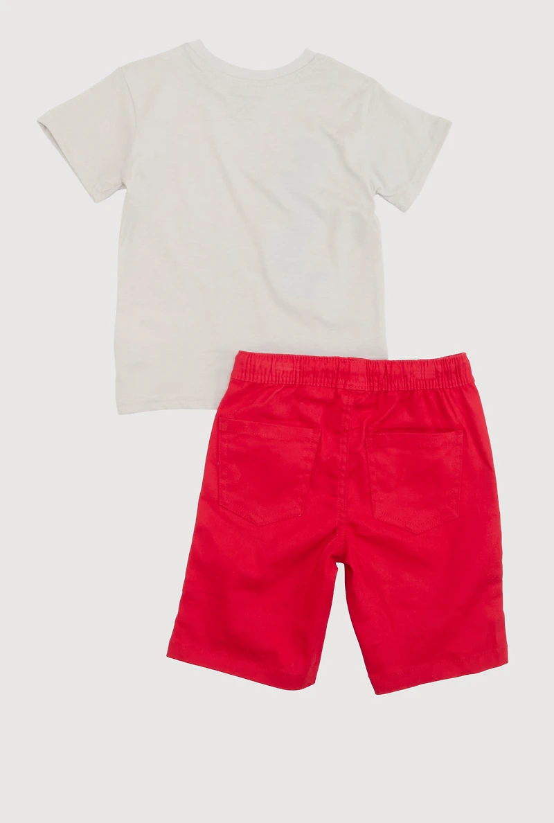 Little Boys Chenille Fresh Originals Graphic Tee and Shorts, Red, Size 4